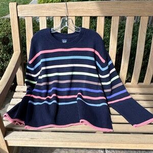 GAP Women's Striped Sweater - Navy with Colorful Stripes, Size L